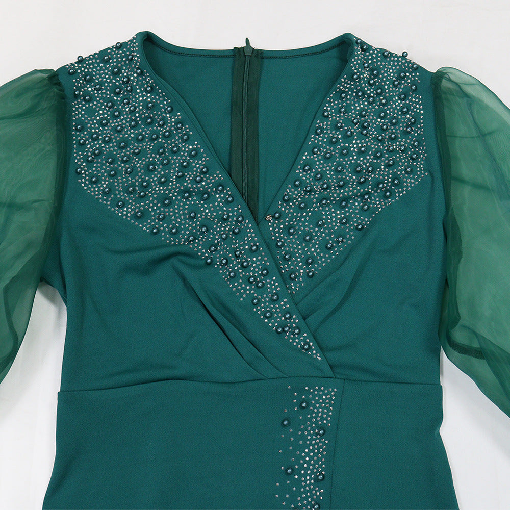 Robe longue à manches bouffantes et col en V