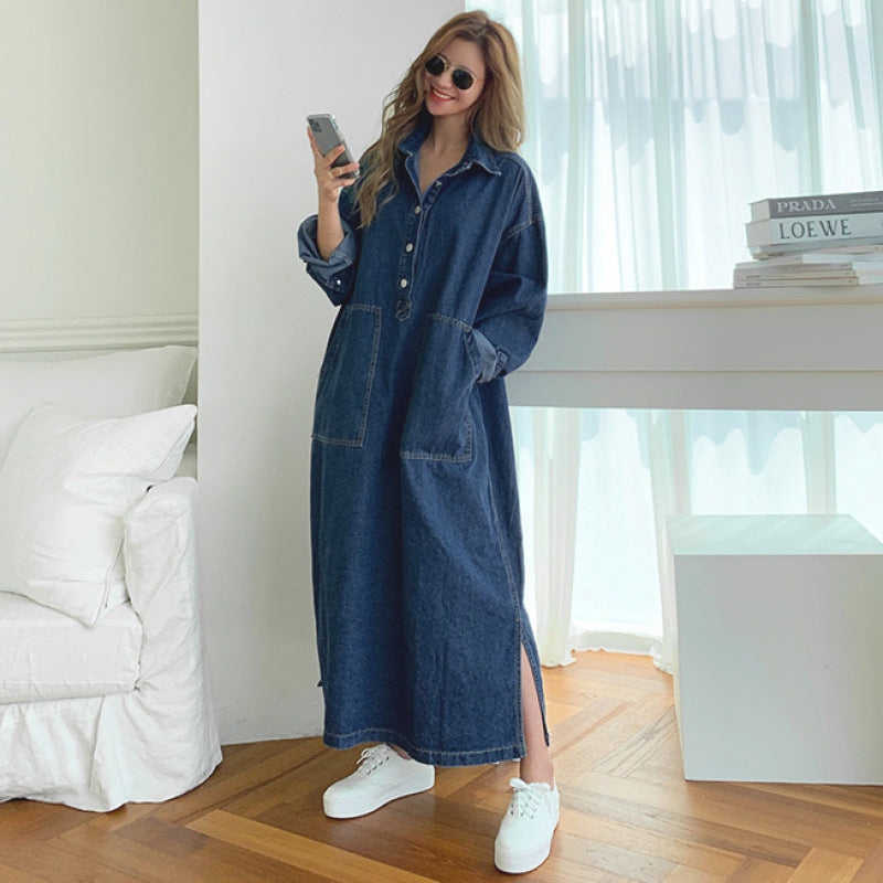 Robe de travail en denim style coréen
