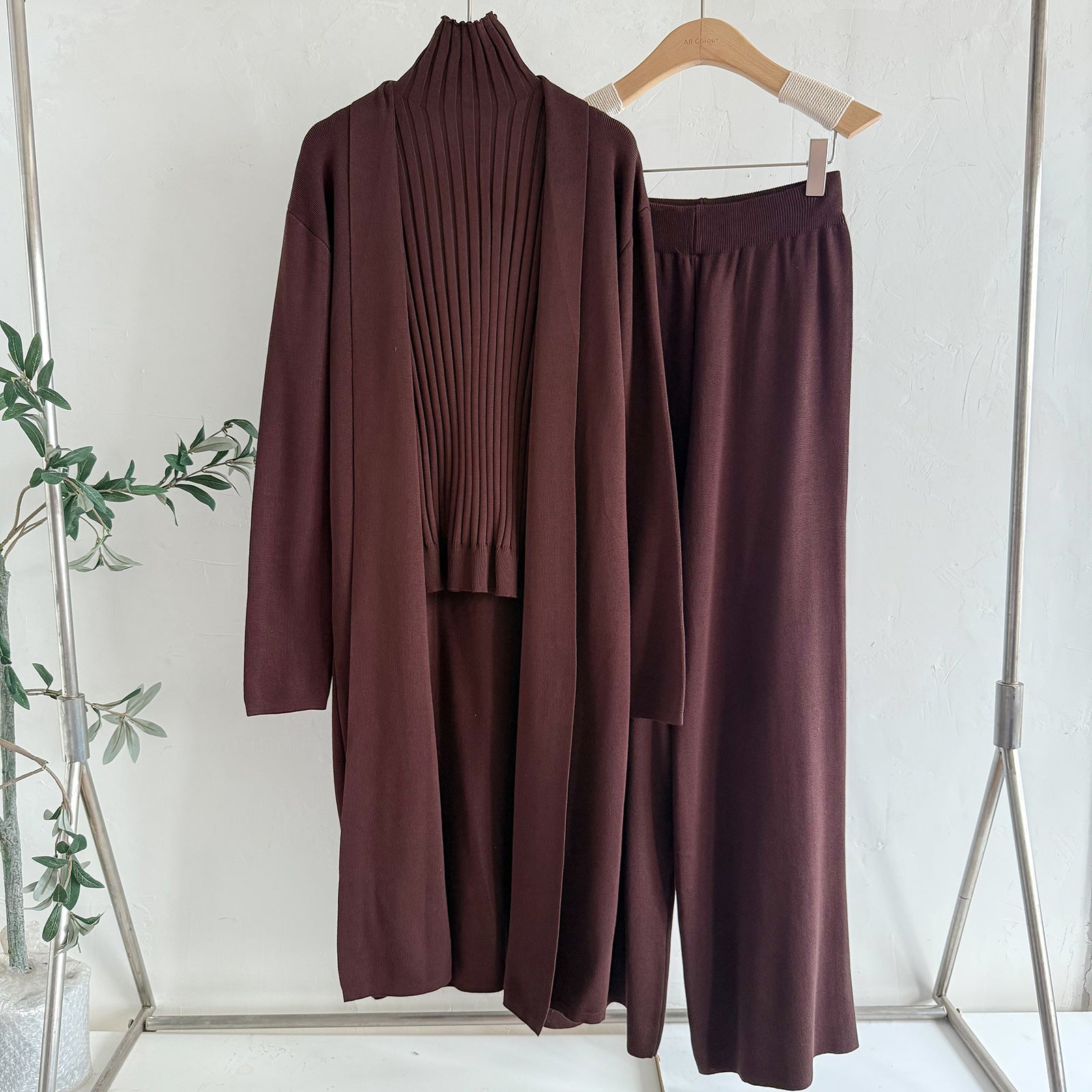 Ensemble trois pièces en maille unie Cross-Border