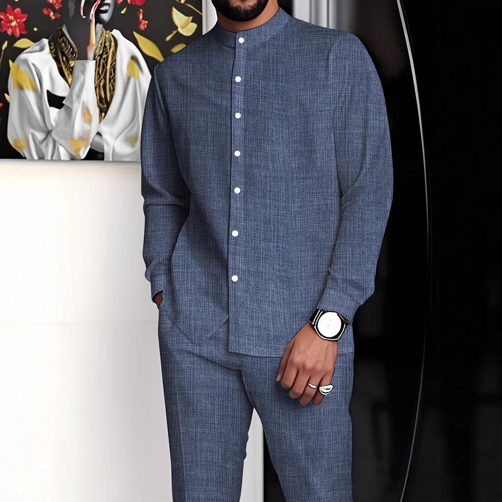 Ensemble chemise à col montant et pantalon long