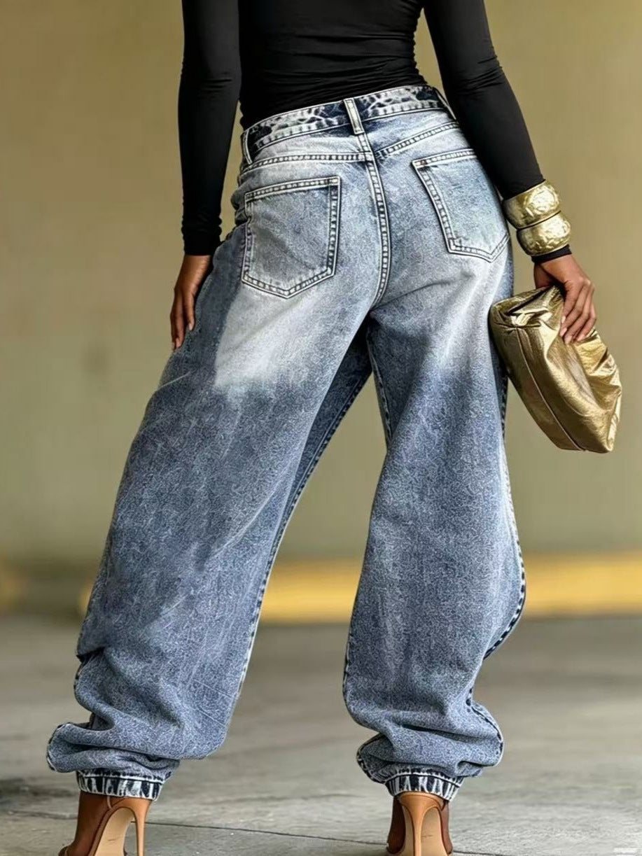 Pantalon long en denim délavé effet