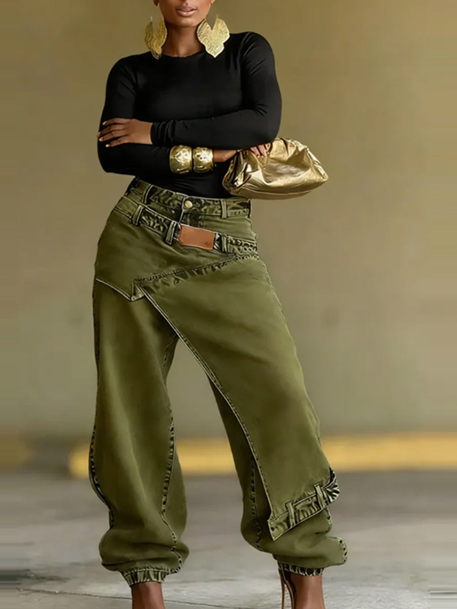 Pantalon long en denim délavé effet