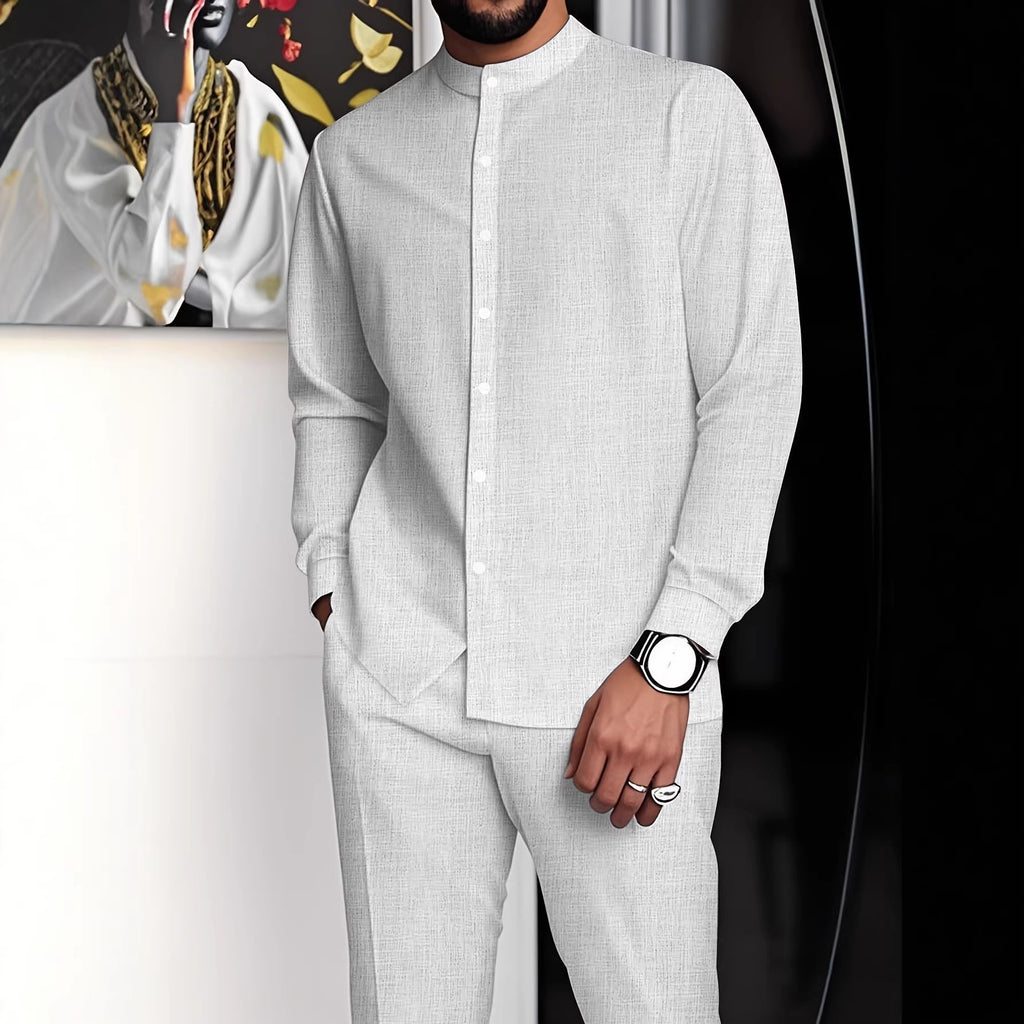 Ensemble chemise à col montant et pantalon long