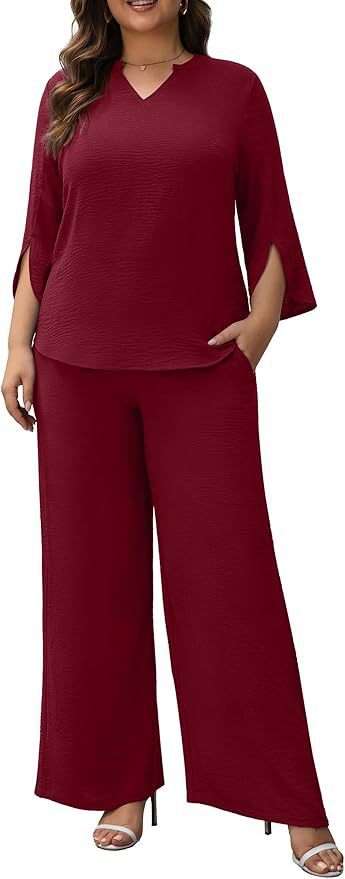 Ensemble pantalon ample à col V