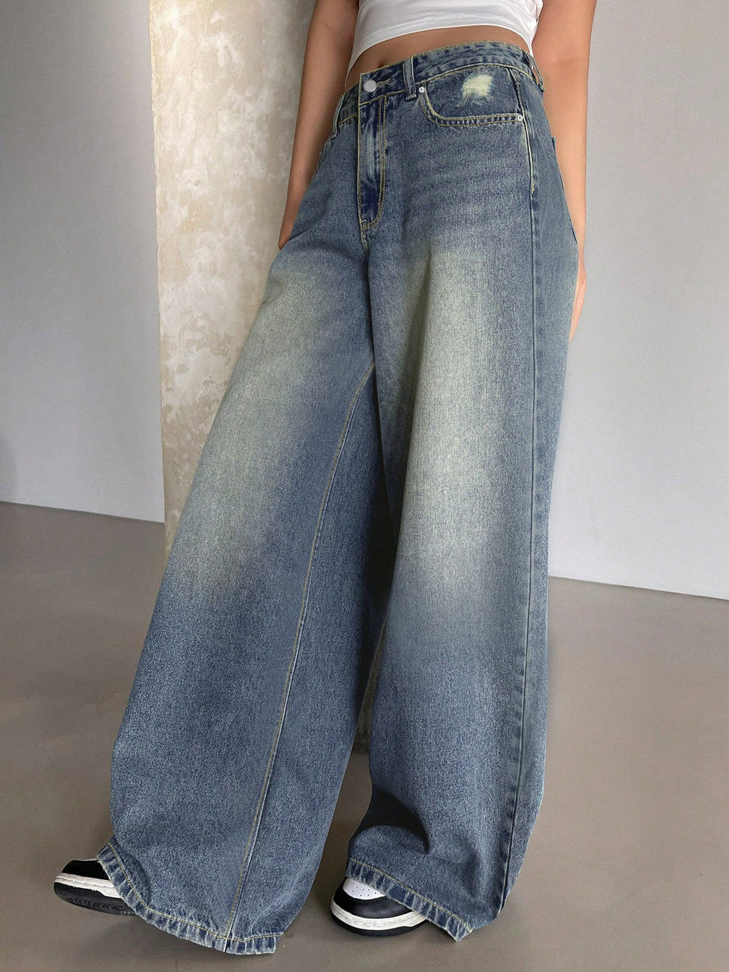Jean américain bleu à jambes larges, extra long